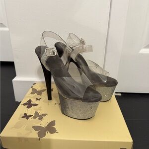 Elegant Clear Platform Heels with Glitter Accents
